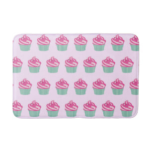 Cute Pink Cupcakes Pattern Pastel Pink Bath Mat