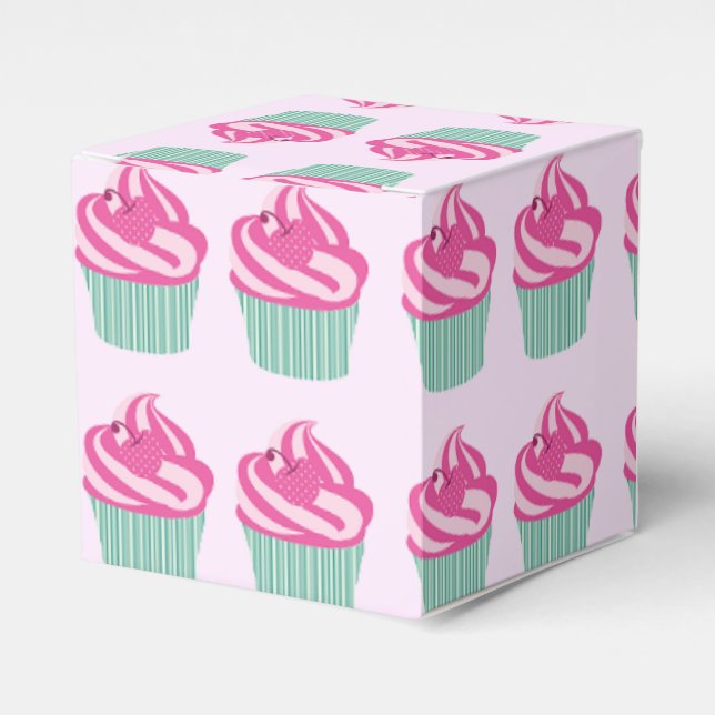 Cute Pink Cupcakes Pattern Pastel Pink Favour Box (Front Side)
