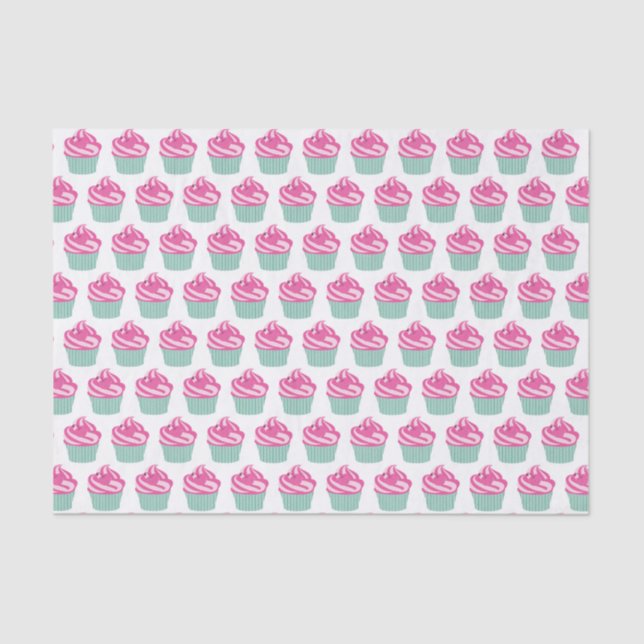 Cute Pink Cupcakes Pattern Pastel Pink Tissue Paper (Front)
