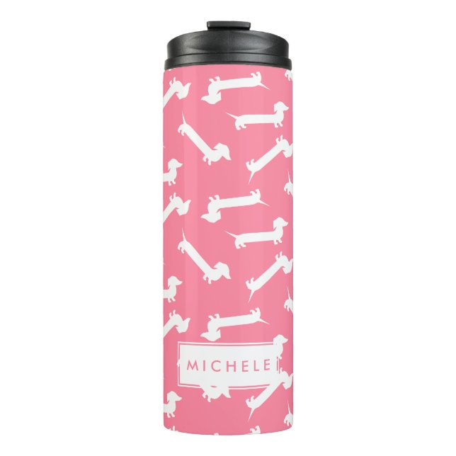 Cute Pink Custom Dachshund Pattern Thermal Tumbler (Front)