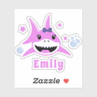 Cute Pink Custom Name Shark-Cut Vinyl Stickers