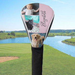 Cute Pink Custom Photos and Name Golf Head Cover