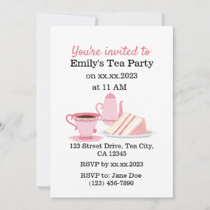 Cute Pink Customisable Tea Party  Invitation