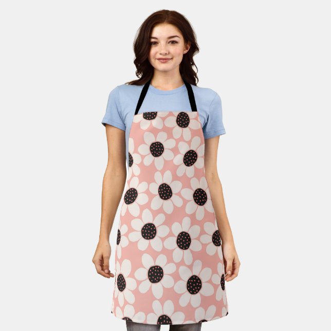 Cute Pink Daisy Flower Pattern Apron (Worn)