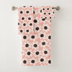 Cute Pink Daisy Flower Pattern Bath Towel Set