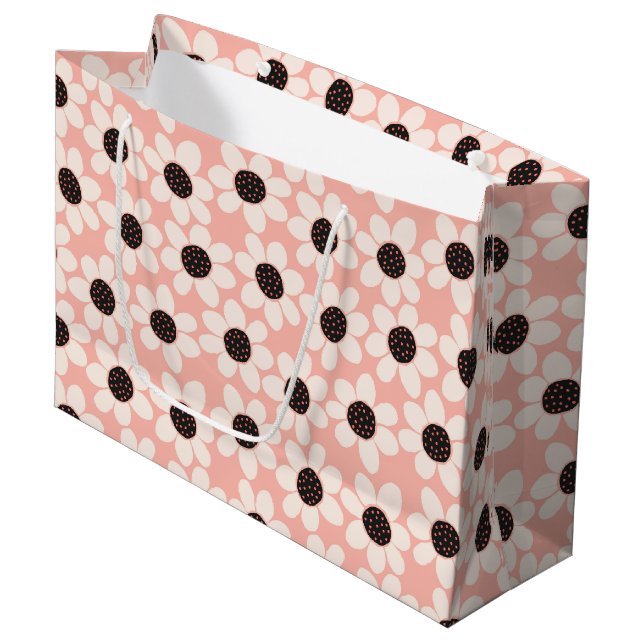 Cute Pink Daisy Flower Pattern Large Gift Bag (Front Angled)