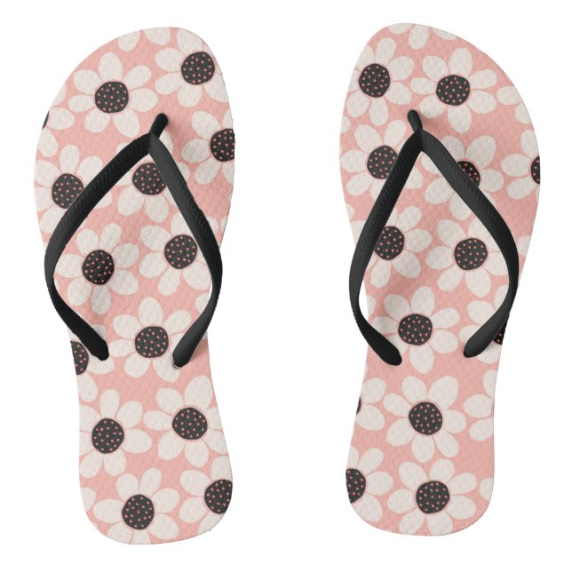 Cute Pink Daisy Flower Pattern Thongs (Footbed)