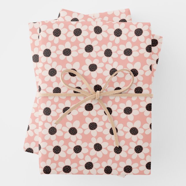 Cute Pink Daisy Flower Pattern Wrapping Paper Sheet (In situ)
