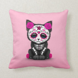 Cute Pink Day of the Dead Kitten Cat Cushion