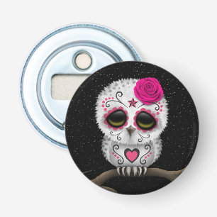 Cute Pink Day of the Dead Sugar Skull Owl Stars Bottle Opener