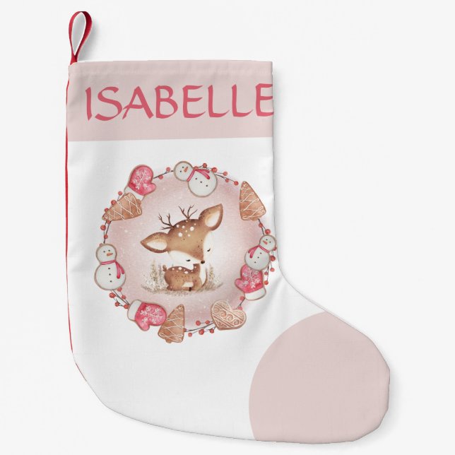 Cute Pink Deer Christmas Girl Christmas Stocking  (Front)
