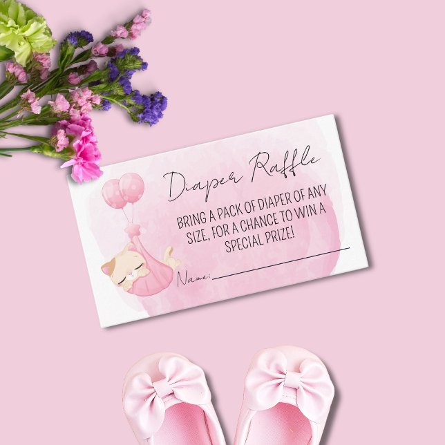 Cute pink Diaper raffle kitty for baby girl Shower Enclosure Card (Creator Uploaded)