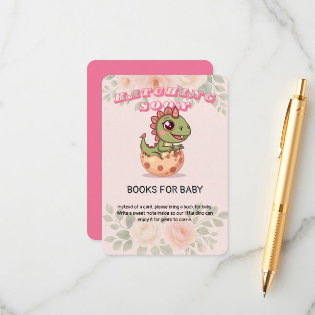 Cute Pink Dino Hatching Soon Enclosure Card (Front/Back In Situ)