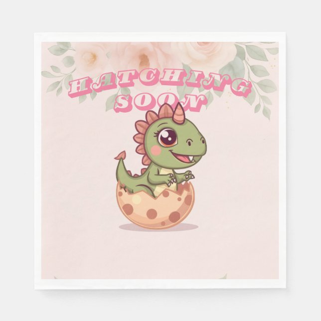 Cute Pink Dino Hatching Soon Napkin (Front)