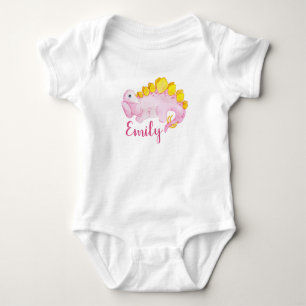 Cute pink dino watercolor painting dinozaur pacif baby bodysuit