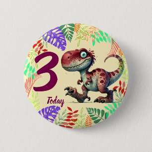 Cute Pink Dinosaur 3rd Birthday 6 Cm Round Badge