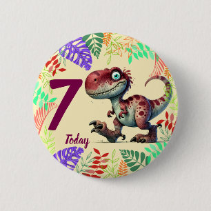 Cute Pink Dinosaur 7th Birthday 6 Cm Round Badge