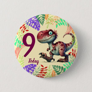 Cute Pink Dinosaur 9th Birthday 6 Cm Round Badge