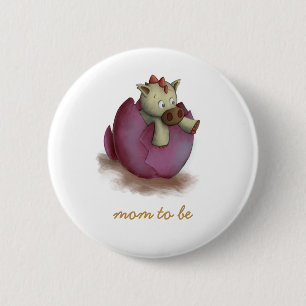 Cute Pink Dinosaur About to Hatch Mom to Be 6 Cm Round Badge