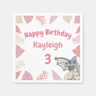 Cute Pink Dinosaur Dragon Birthday Napkin