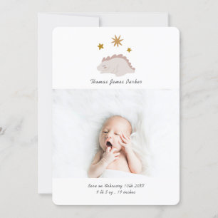 Cute Pink Dinosaur Girl Baby Photo Birth Announcement