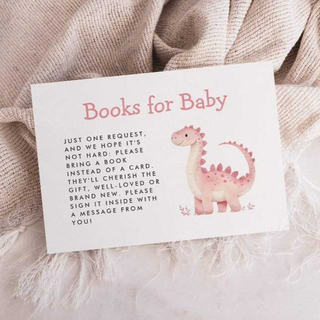 Cute Pink Dinosaur Girl Baby Shower Books Enclosure Card (Creator Uploaded)