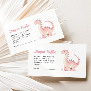 Cute Pink Dinosaur Girl Baby Shower Diaper Raffle Enclosure Card