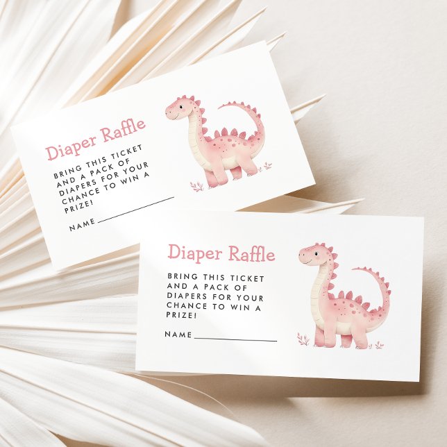 Cute Pink Dinosaur Girl Baby Shower Diaper Raffle Enclosure Card (Creator Uploaded)