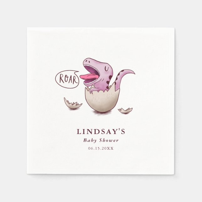 Cute Pink Dinosaur Girl Baby Shower Napkin (Front)