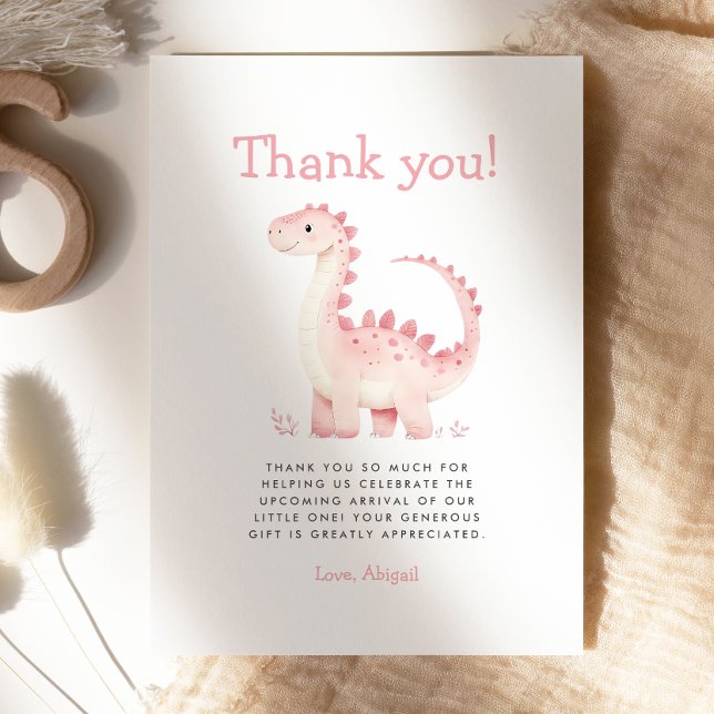 Cute Pink Dinosaur Girl Baby Shower Thank You Card (Creator Uploaded)