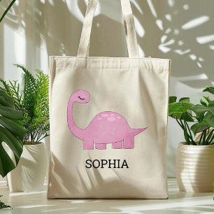Cute Pink Dinosaur Personalised Kids Tote Bag