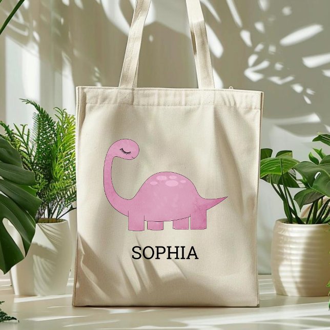 Cute Pink Dinosaur Personalised Kids Tote Bag (Creator Uploaded)