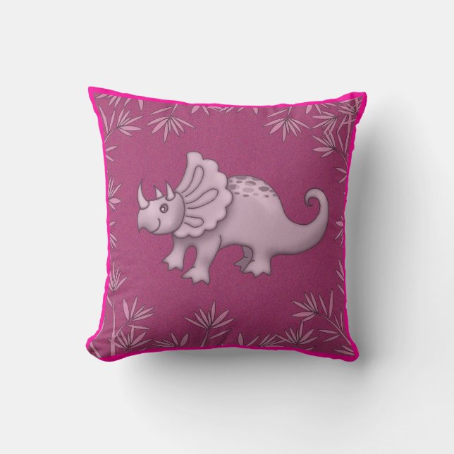 Cute Pink Dinosaur Pillow Triceratops For Kids (Front)