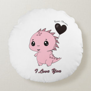 Cute Pink Dinosaur Round Cushion