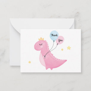 Cute Pink Dinosaur Thank You Card