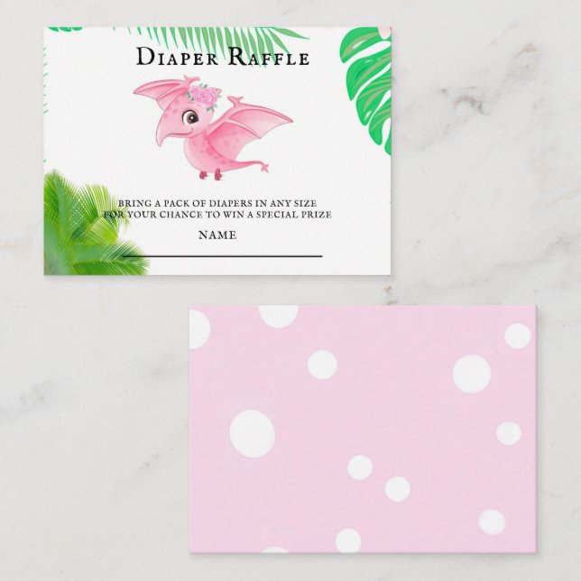 Cute Pink Dinosaur Tropical Girl Diaper Raffle  Bu Business Card (Front/Back)