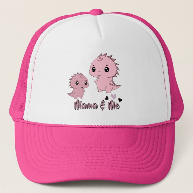 Cute Pink Dinosaur Trucker Hat (Front)