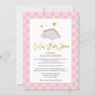 Cute Pink Dinosaur Virtual Baby Shower Invitation