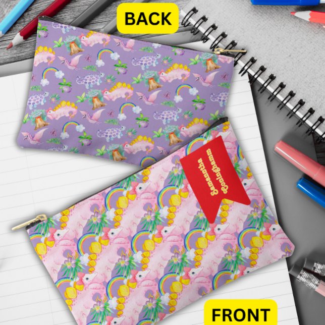 Cute Pink Dinosaur with Bow Binder Accessory Pouch (Creator Uploaded)