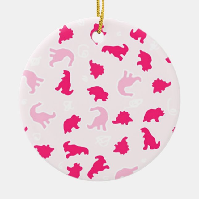 Cute pink dinosaurs ceramic ornament (Front)