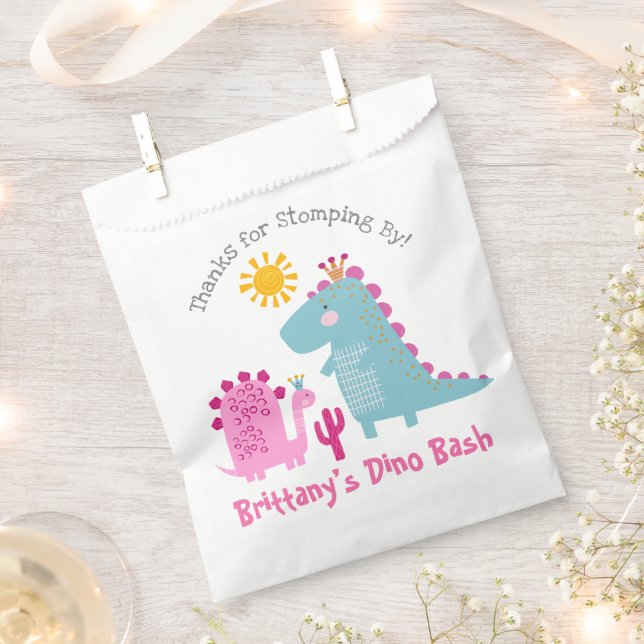 Cute Pink Dinosaurs Kawaii Girl Birthday Thank You Favour Bag (Clipped)