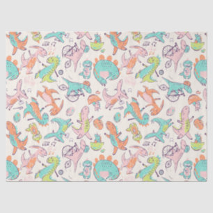 Cute Pink Dinosaurs Whimsical Pattern Tissue Paper