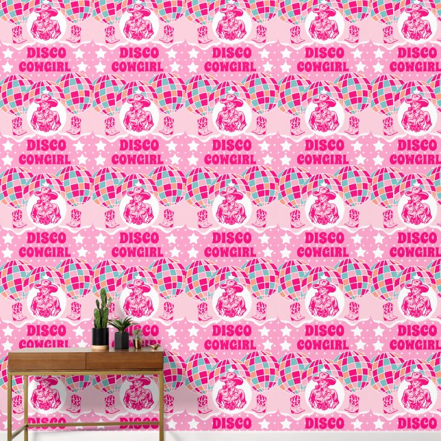 Cute Pink Disco Cowgirl Pattern Wallpaper (Hallway)