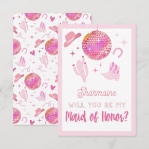 Cute Pink Disco Cowgirl Rodeo Be my Maid of Honour Enclosure Card