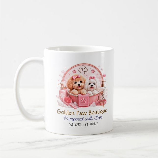 Cute Pink Dog Grooming Mug Design (Left)