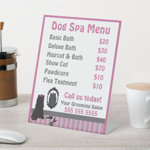 Cute Pink Dog Grooming Spa Menu Pedestal Sign