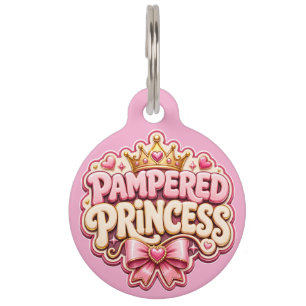 Cute Pink Dog Tag Pampered Princess Pet ID Tag