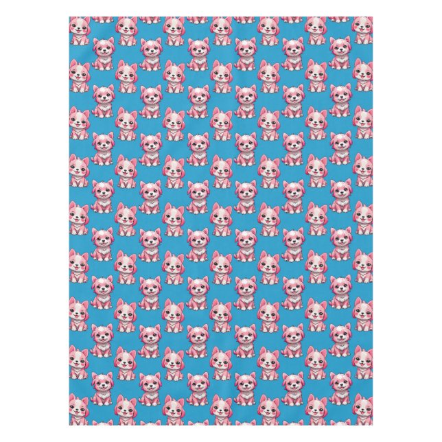 Cute Pink Dogs - Blue Tablecloth (Front)