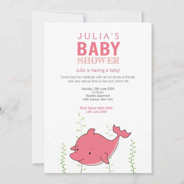 Cute Pink Dolphin Baby Shower Invite (Front)
