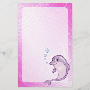 Cute Pink Dolphin Cartoon Stationery